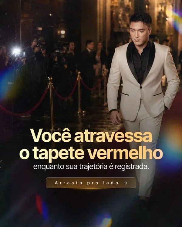 Você atravessa o tapete vermelho enquanto sua trajetória é registrada
